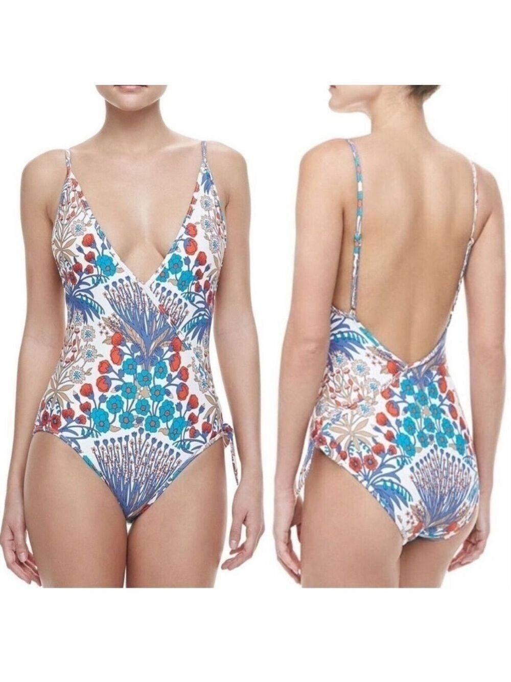 Marc by Marc Jacobs Blue Maddy Floral Deep V one piece Swimsuit Size L Vacation